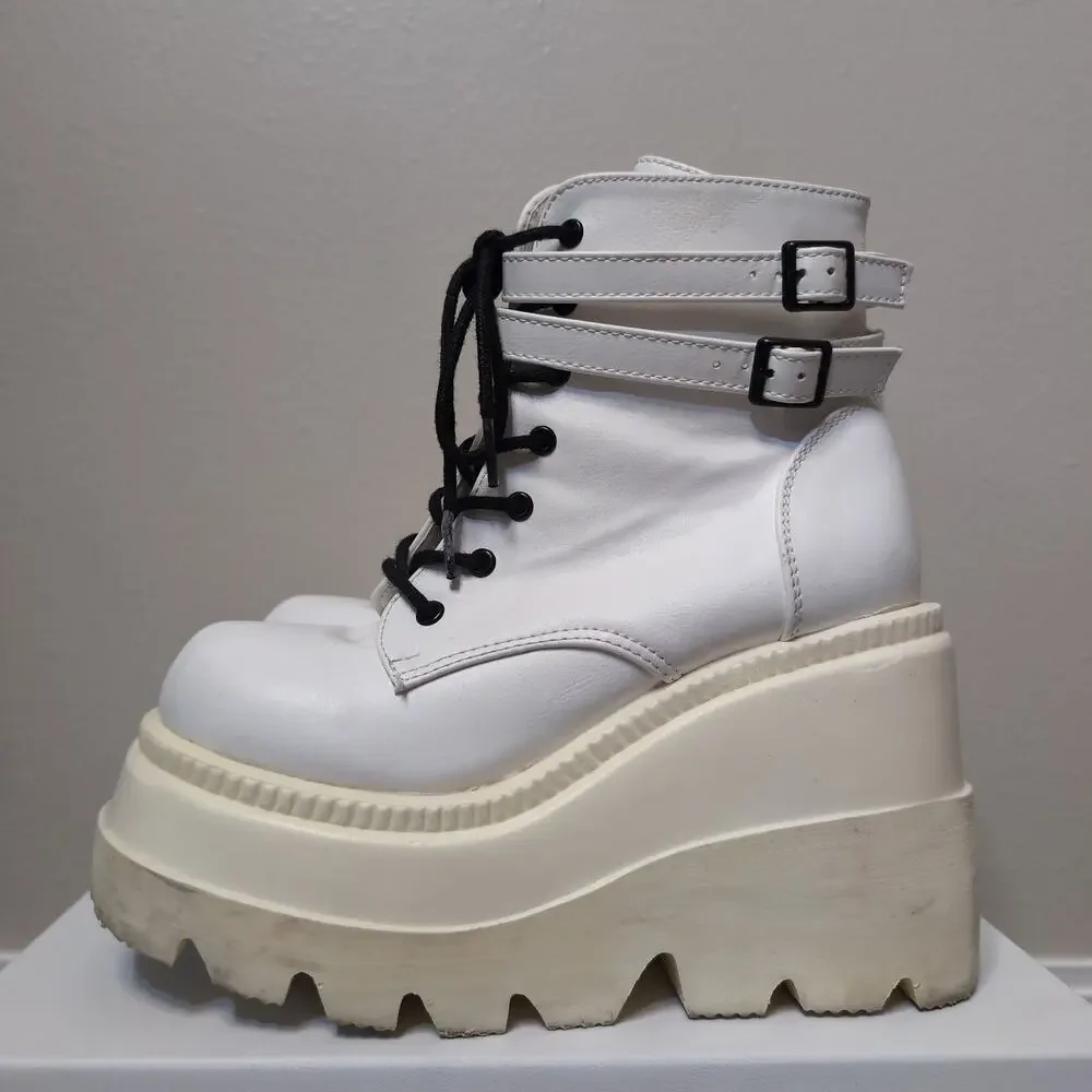 White Platform Lace-Up Boots Gothic Rave